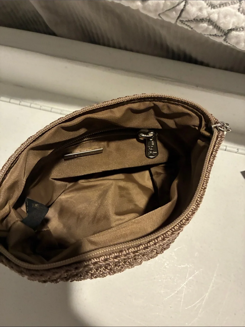 The Sak Brown Crochet Cosmetic Pouch with Top Zipper